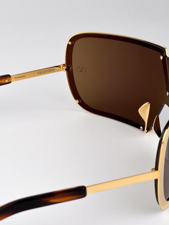 Valentino Sunglasses Gold Titanium Oversized Mask Brown Model V-ROMASK VLS-120 B main image 9